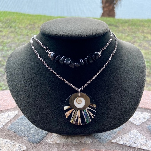 Double layer necklace onyx & abalone shiva eye - Picture 3 of 12